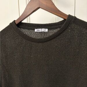 Zara Men's Dark Green Crewneck Sweater